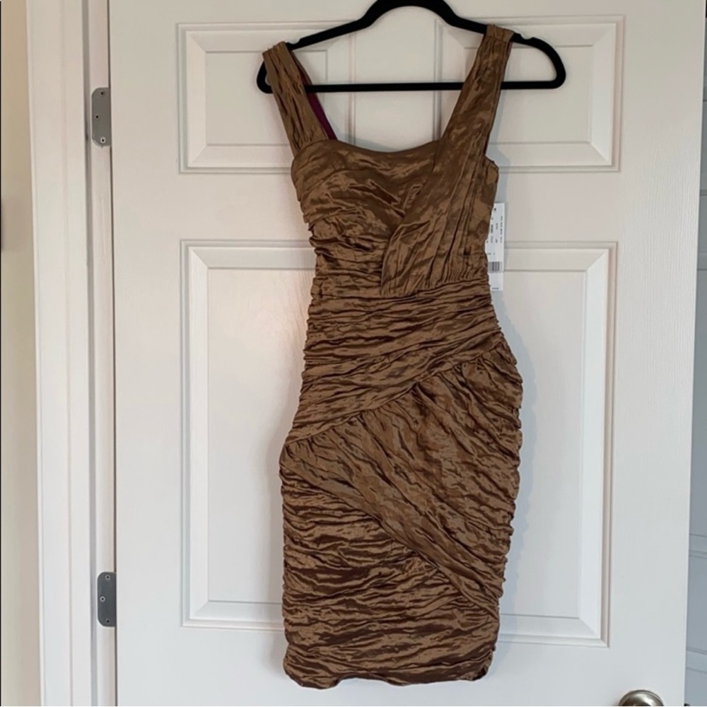NWT Nicole Miller Metallic Rose Rouched Dress